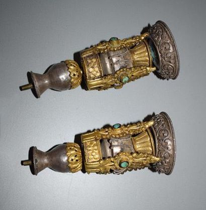 Paire de grandes trompettes «radong», Tibet,...