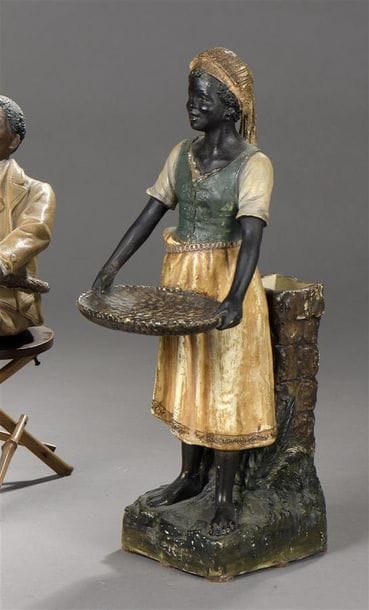 Statuette in polychrome earthenware representing...