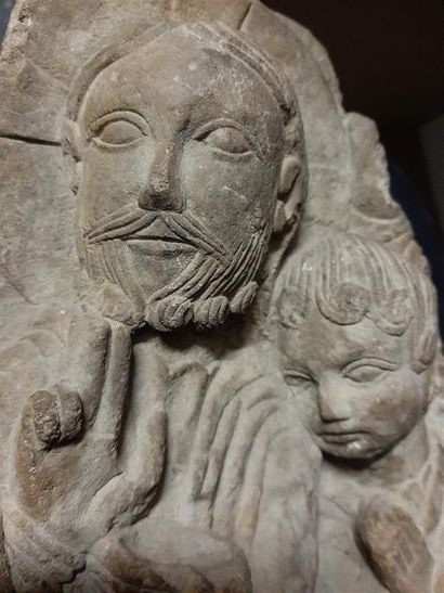 A bas-relief in Romanesque style Last Supper...