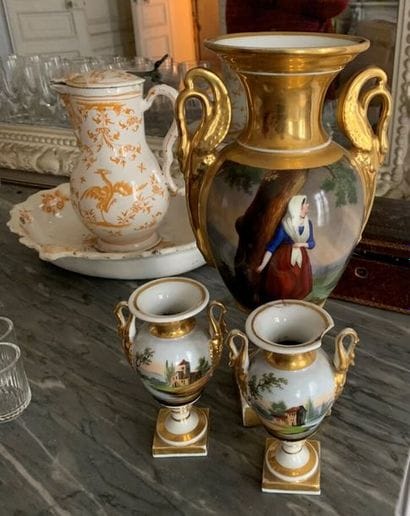Paris porcelain baluster vase with polychrome...