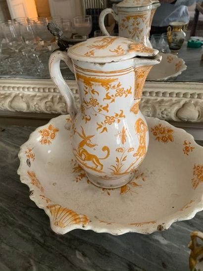 Pitcher and a basin in earthenware from the...