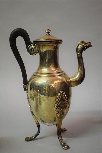Plain silver water cruet, engraved A, resting...
