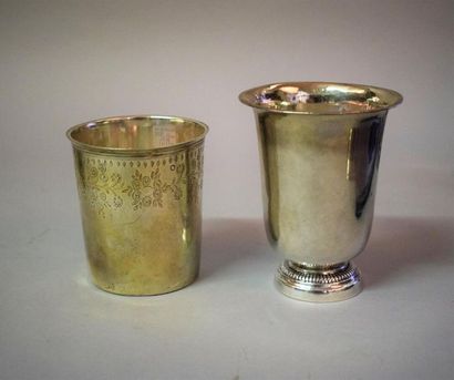 A set of three wine cups: - Silver wine cup...