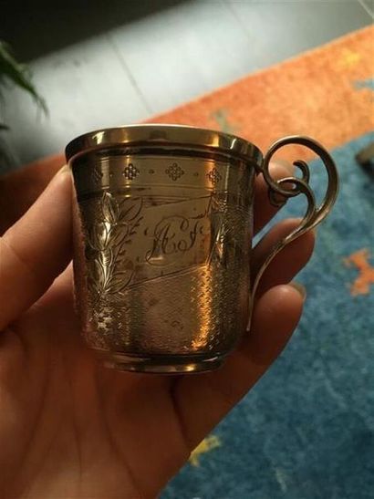 A set of three wine cups: - Silver wine cup...
