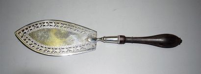 Silver cake scoop. Turned wooden handle....