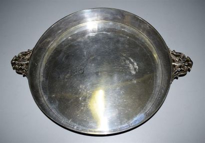 Large round silver dish with openwork ears....