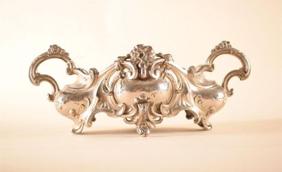 Silver plated metal planter in rocaille shape...