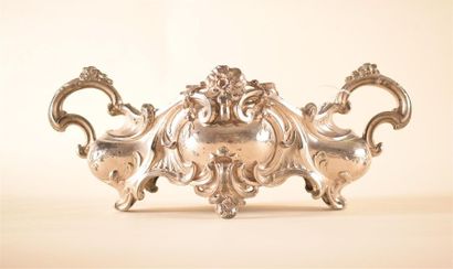 Silver plated metal planter in rocaille shape...
