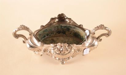 Silver plated metal planter in rocaille shape...