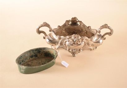 Silver plated metal planter in rocaille shape...