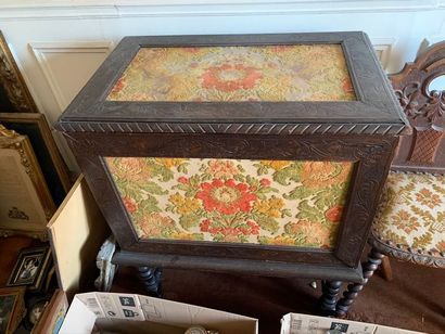 Rectangular stool. Turned wooden base with...