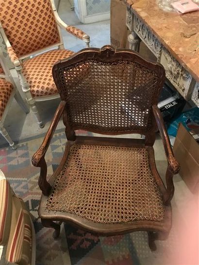 Pair of cane queen's cane armchairs in moulded...