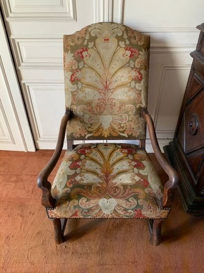 Four high-backed armchairs in turned wood,...