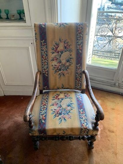 Four high-backed armchairs in turned wood,...