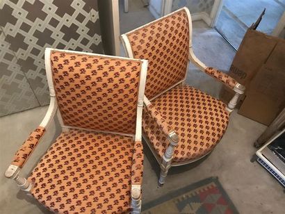 Pair of grey lacquered wooden armchairs,...