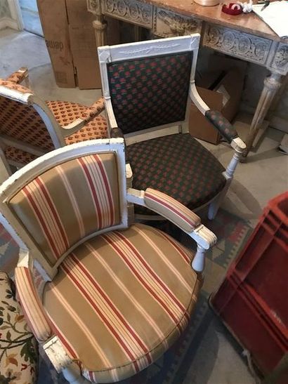 Armchair in cream lacquered wood, the square...