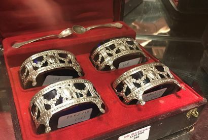 Four silver saltcellars with openwork garlands,...
