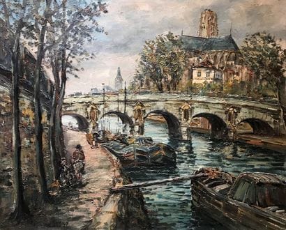 Raymond BESSE (1899-1969) Le pont Marie Oil...