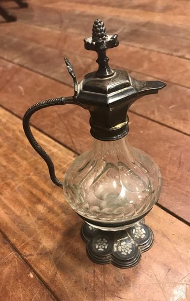 Small crystal baluster ewer with a silver-glazed...