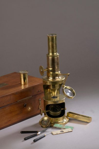Brass achromatic microscope. Objective composed...
