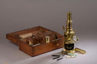 Brass achromatic microscope. Objective composed...