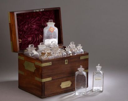 On-board pharmacy. Mahogany case with brass...