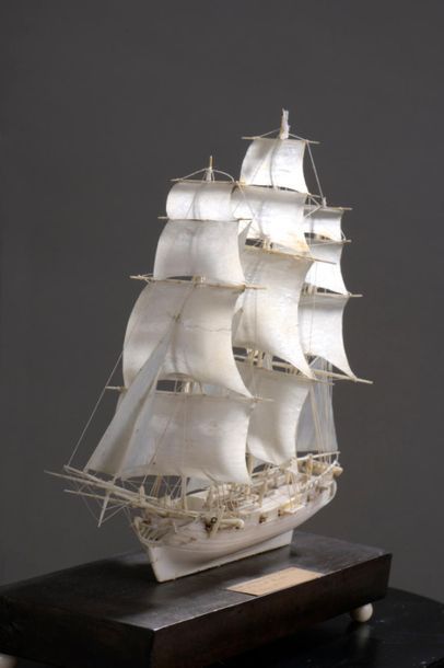 Ivory model. Rigged and veiled light frigate.
The...