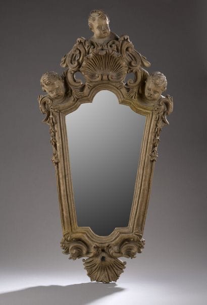 Applique à miroir en terre cuite sculptée...
