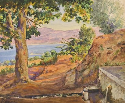 Paul Corizzi (1883-1953)
Seascape with fountain...
