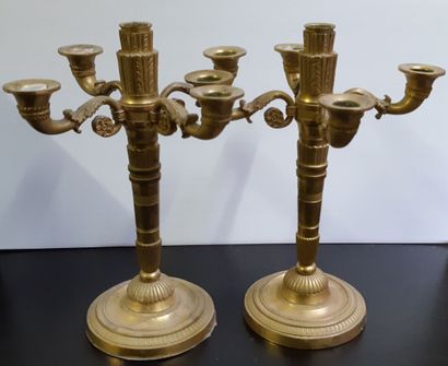 Une paire de candélabres en bronze doré....