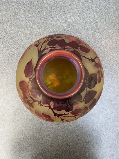 Vase boule en verre multicouche à décor gravé...