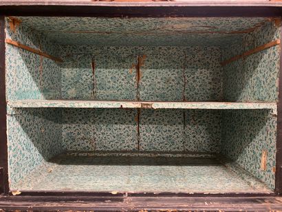 Meuble deux corps en bois noirci à déco peint,...