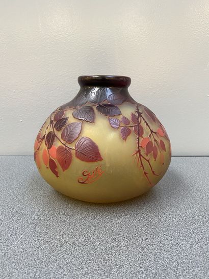 Vase boule en verre multicouche à décor gravé...