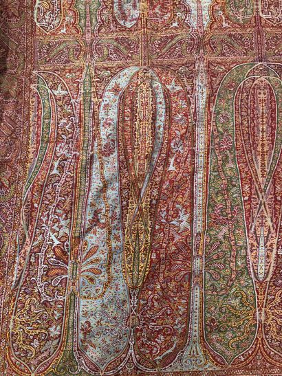 Long cashmere shawl around 1845, blue rectangular...
