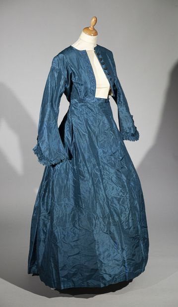 Day dress, circa 1860, dress in striped taffeta...