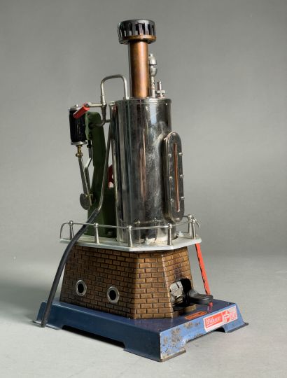 Machine à vapeur sur socle métal 20x14 cm,...