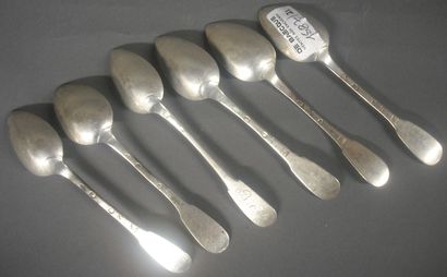 Six cuillères à café en argent uniplat Epoque...