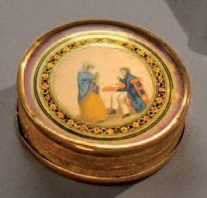 Boîte à pastilles ronde en cartonnage doré...