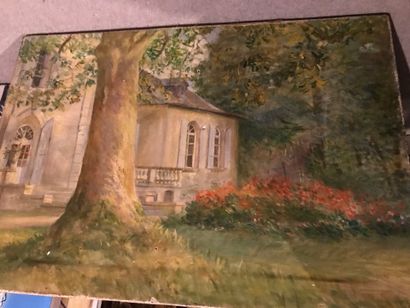 Un lot de huit huiles sur toile et gravure,...