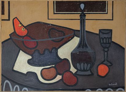 ARLAUD (XXe)
Fruits, carafe et verre
Huile...