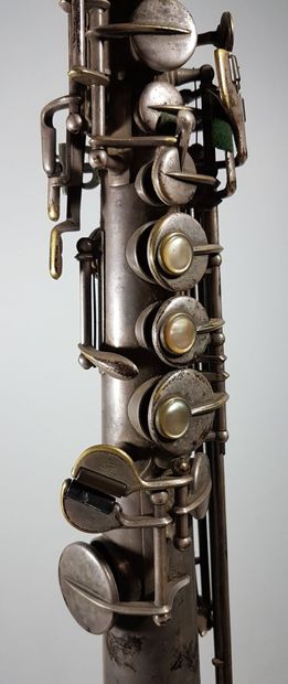 Silver-plated metal soprano saxophone with...