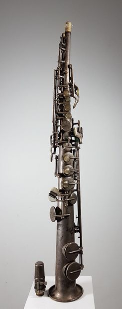 Silver-plated metal soprano saxophone with...