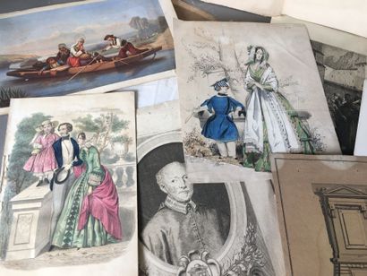 Fort lot de gravures non encadrées de tailles...