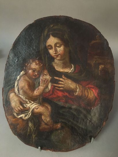 Vierge à l'Enfant
Huile sur toile de forme...