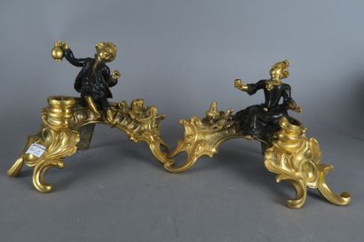 Une paire de chenets en bronze doré à décor...