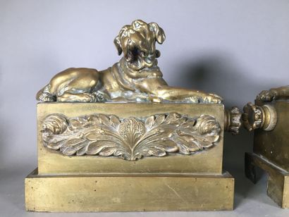 Paire de chenets en bronze doré à décor de...