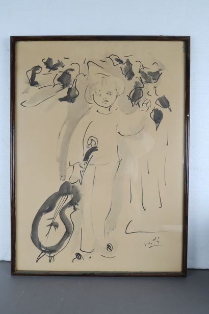 VERTIN - XXe siècle
Pierrot à l'instrument
Lithographie,...