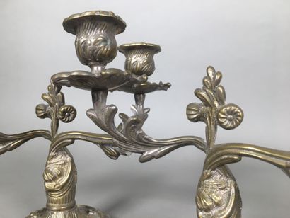 Paire de bouts de table à deux lumières feuillagées...