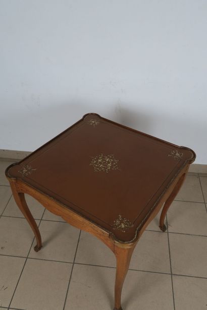 Table à jeux carrée en merisier, plateau...