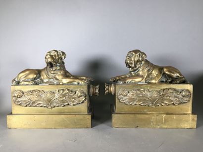 Paire de chenets en bronze doré à décor de...